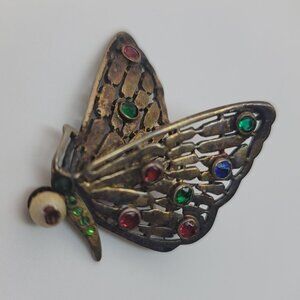 Crystal, Enamel & Sterling Butterfly Brooch by Ciner